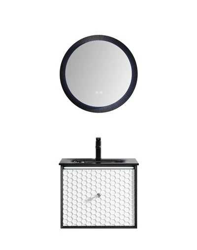 Honeycomb PVC Vanity with Round LED Mirror